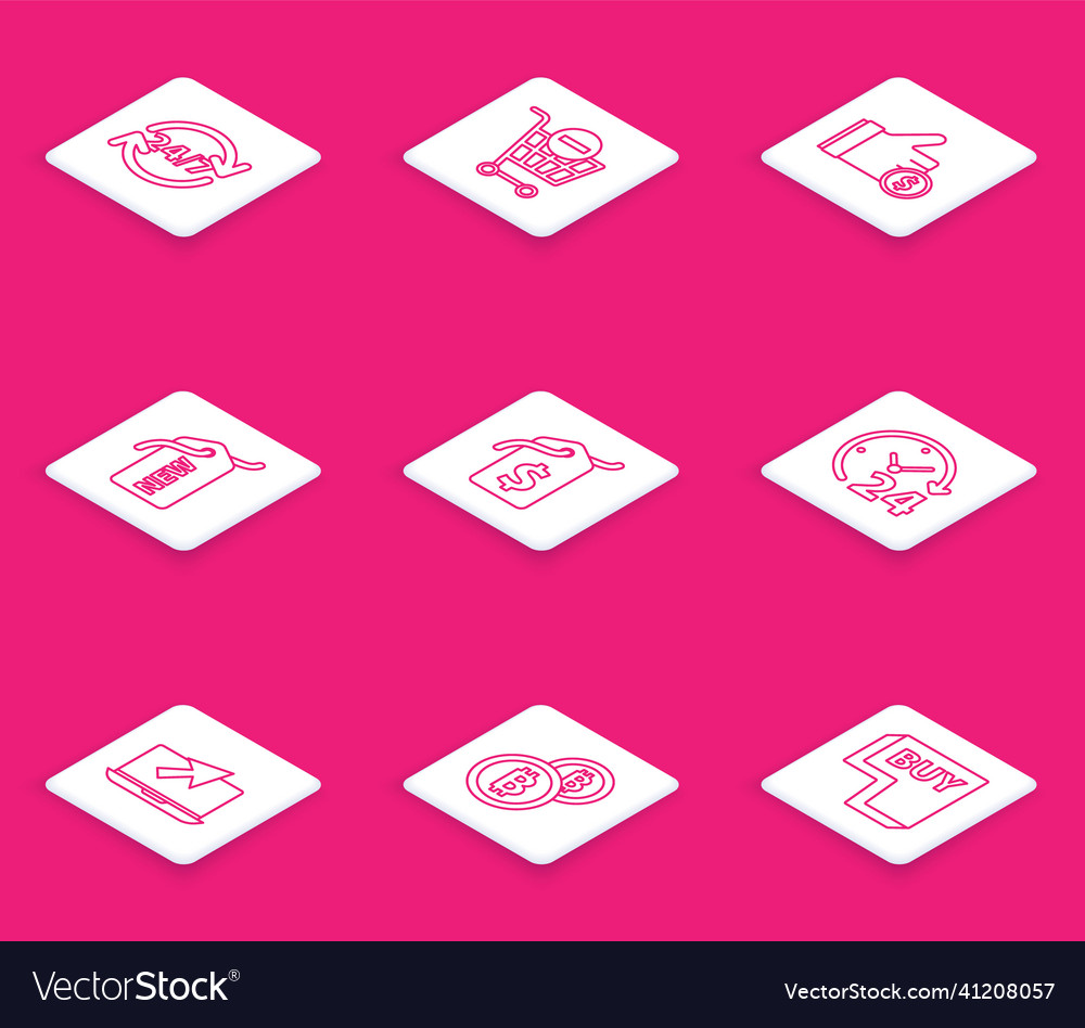 Set line clock 24 hours remove shopping cart vector image Set line clock 24 hours remove shopping cart