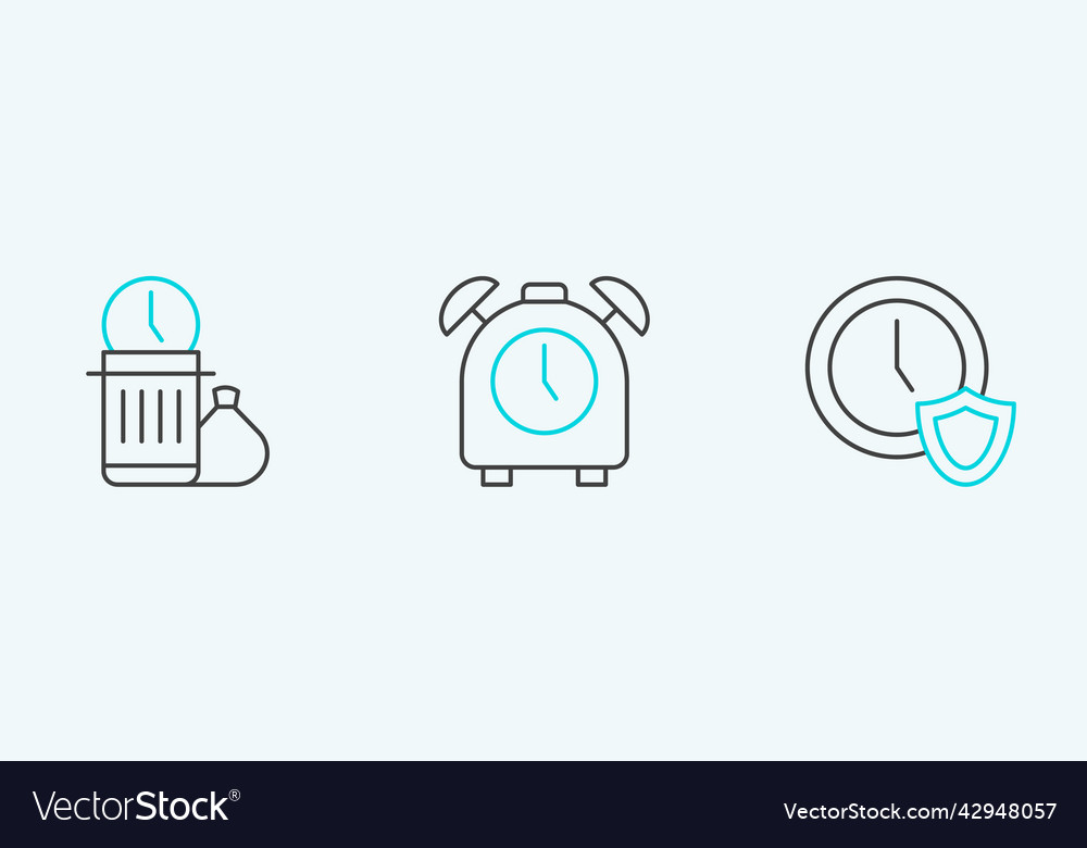 Set line clock with shield waste of time vector image Set line clock with shield waste of time