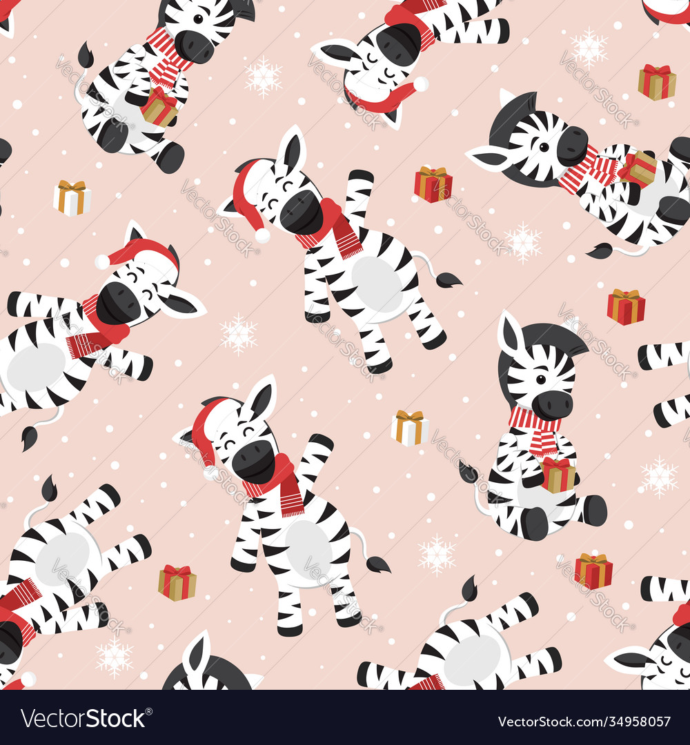 Zebra Christmas Seamless Pattern