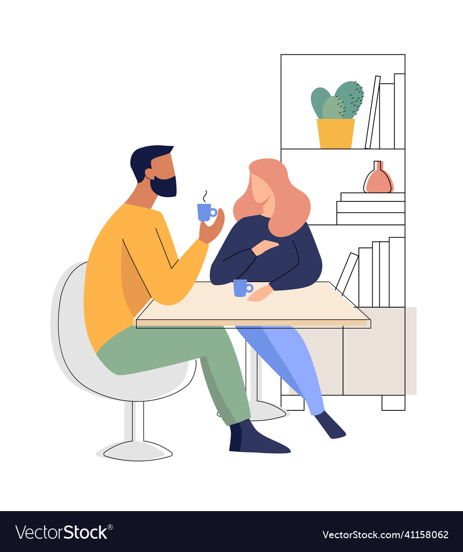 Ein Mann und Frau trinken Kaffee am Tisch vector image Ein Mann und Frau trinken Kaffee am Tisch