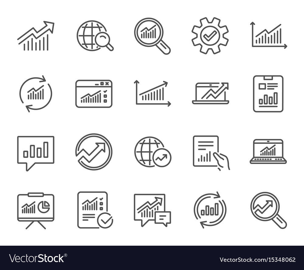 Analysis line icons charts reports and graphs