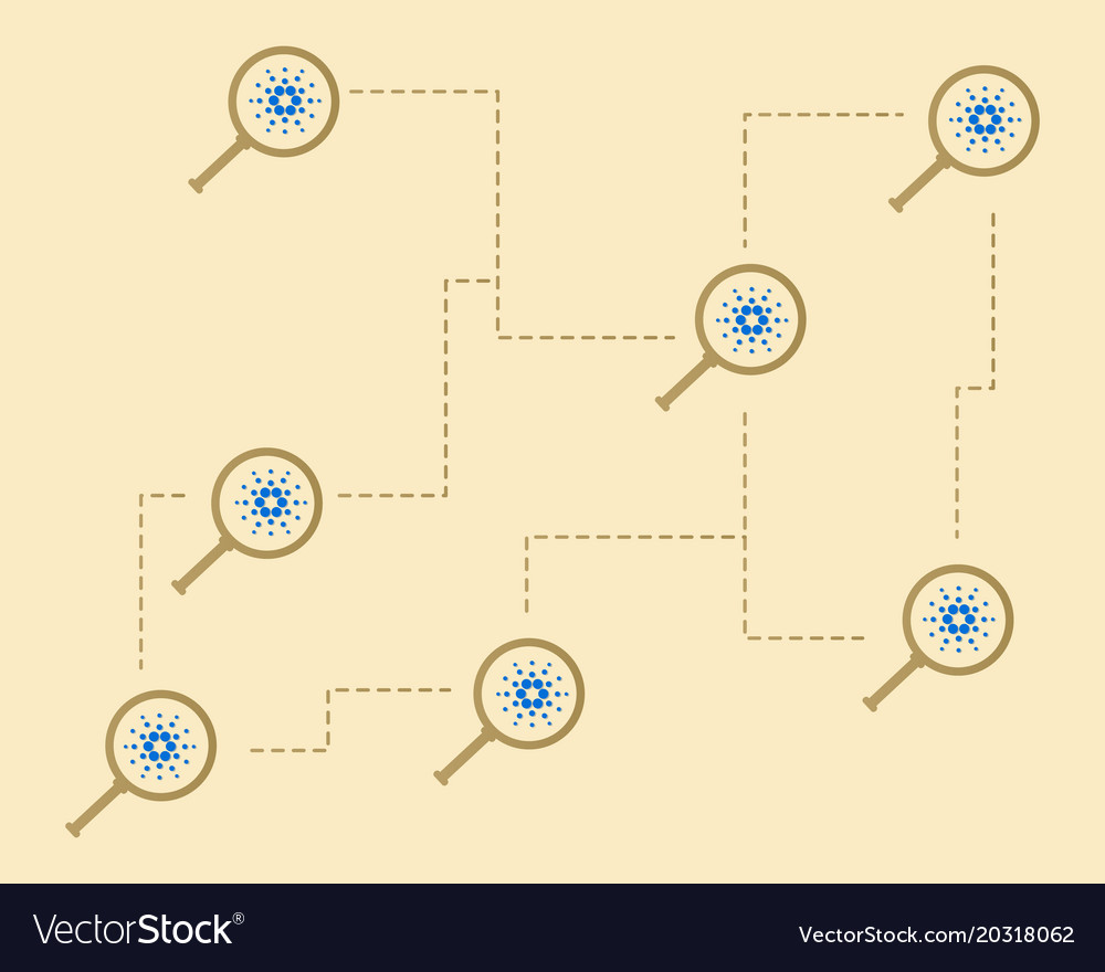 Blockchain cardano with magnifying style