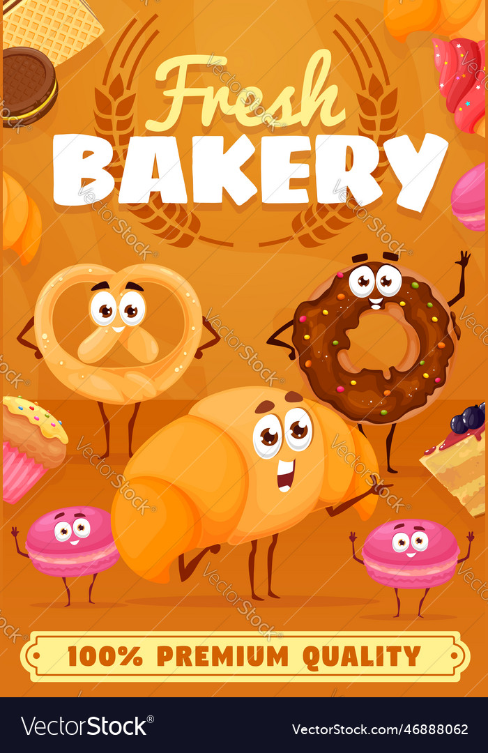 Cartoon Bakery And Desserts Characters Poster Vector Image Cartoon Bakery And Desserts Characters Poster Vector Image