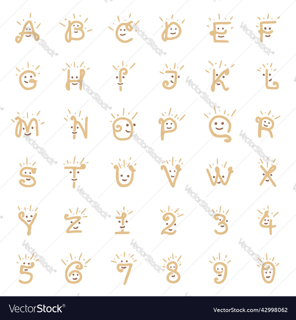 Character set of letters and numbers with a smile vector image Character set of letters and numbers with a smile