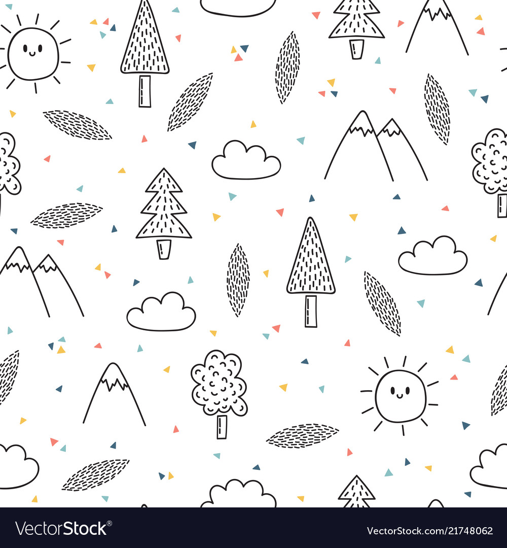 Hand drawn seamless pattern with trees