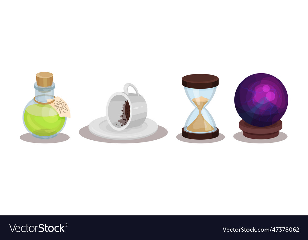 Magic and wizardry objects elements set vector image Magic and wizardry objects elements set