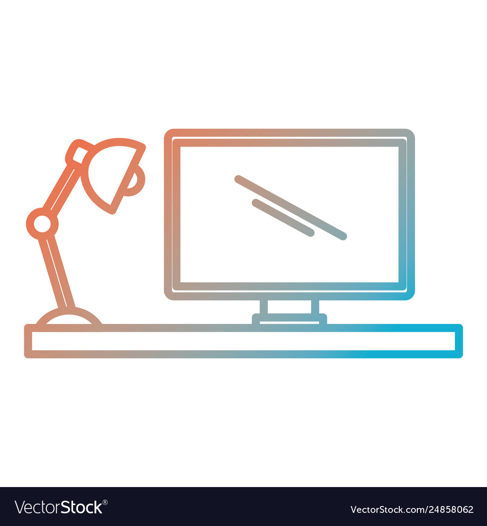 Office desk with computer and lamp