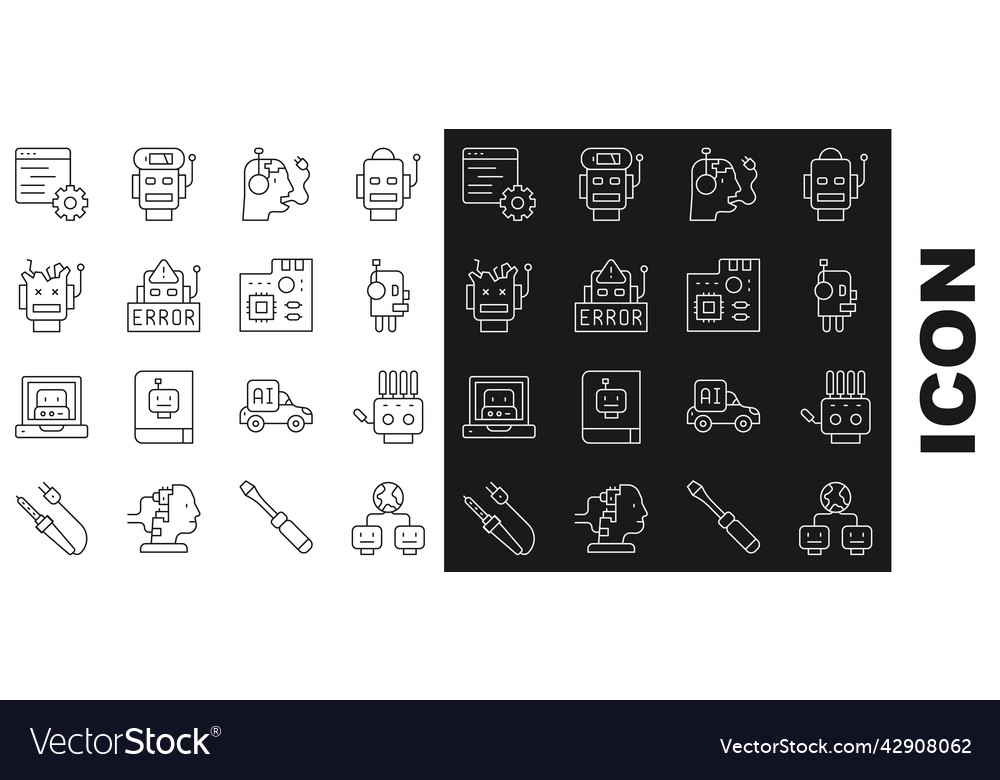 Set line artificial intelligence mechanical robot vector image Set line artificial intelligence mechanical robot