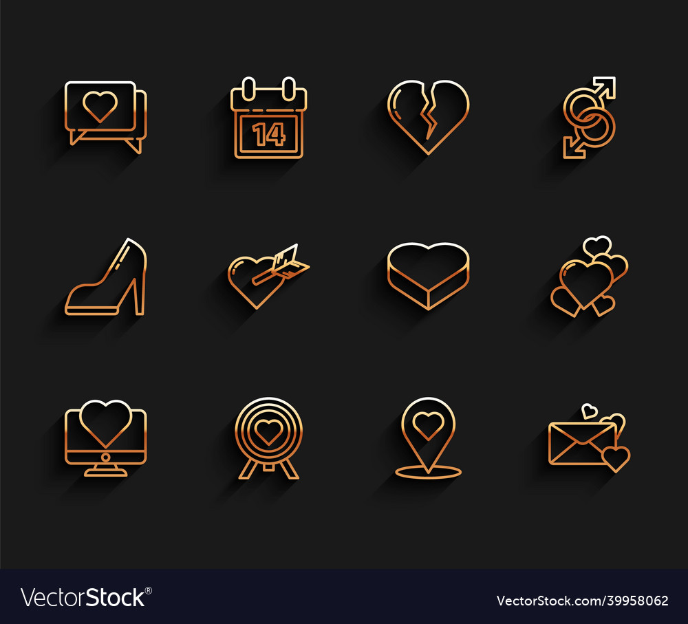 Set line computer monitor with heart vector image Set line computer monitor with heart