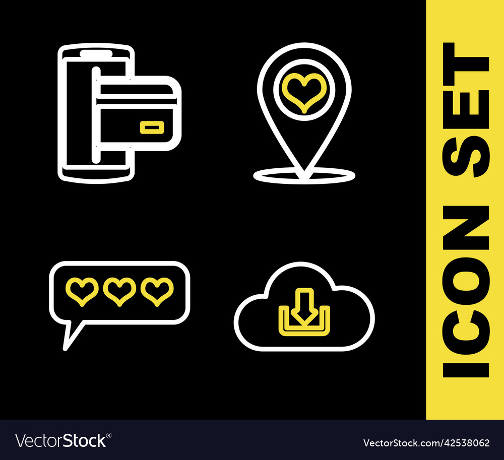 Set line map pointer with heart cloud download vector image Set line map pointer with heart cloud download