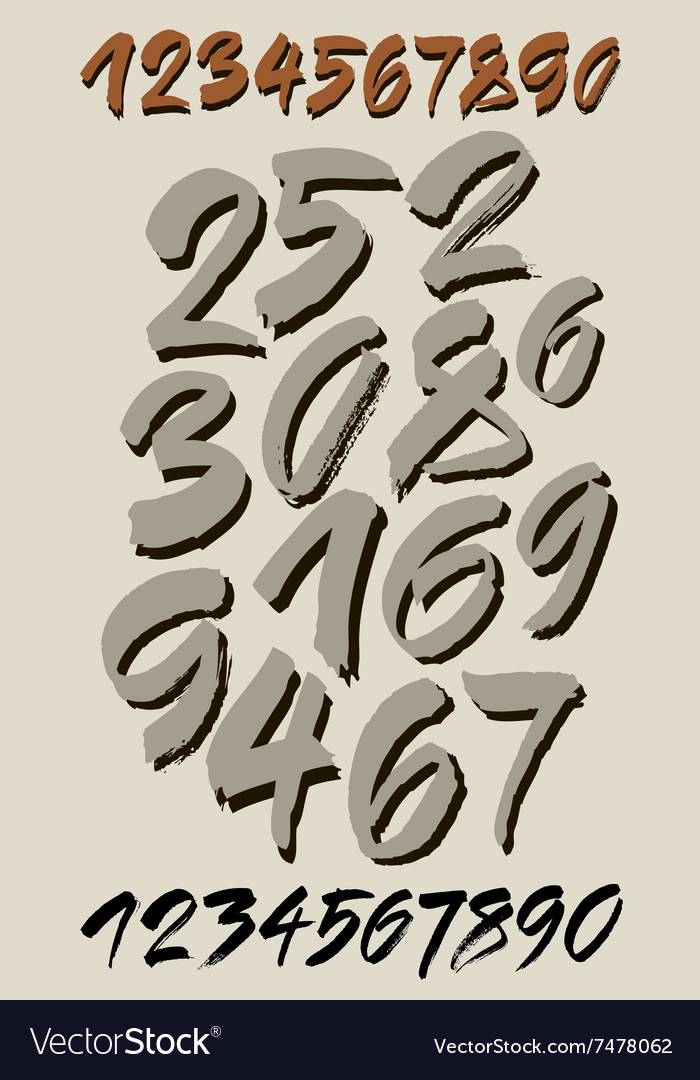 Set of calligraphic acrylic or ink numbers