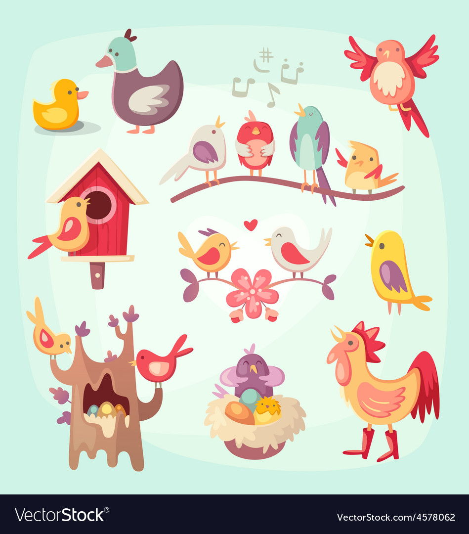 Set of colorful spring birds