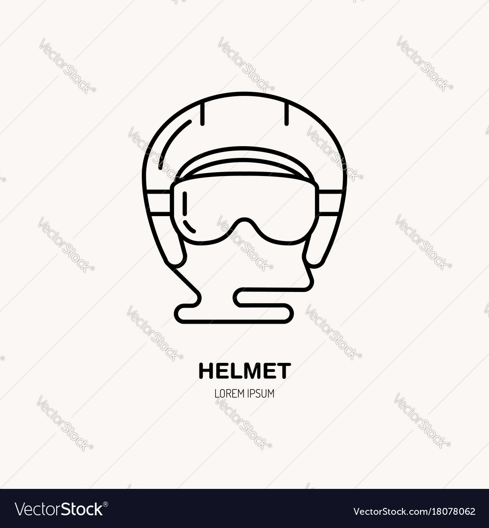 Dünne Linie Ikone des Skihelm Winter