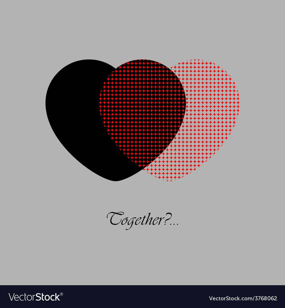 Two red and black hearts with text