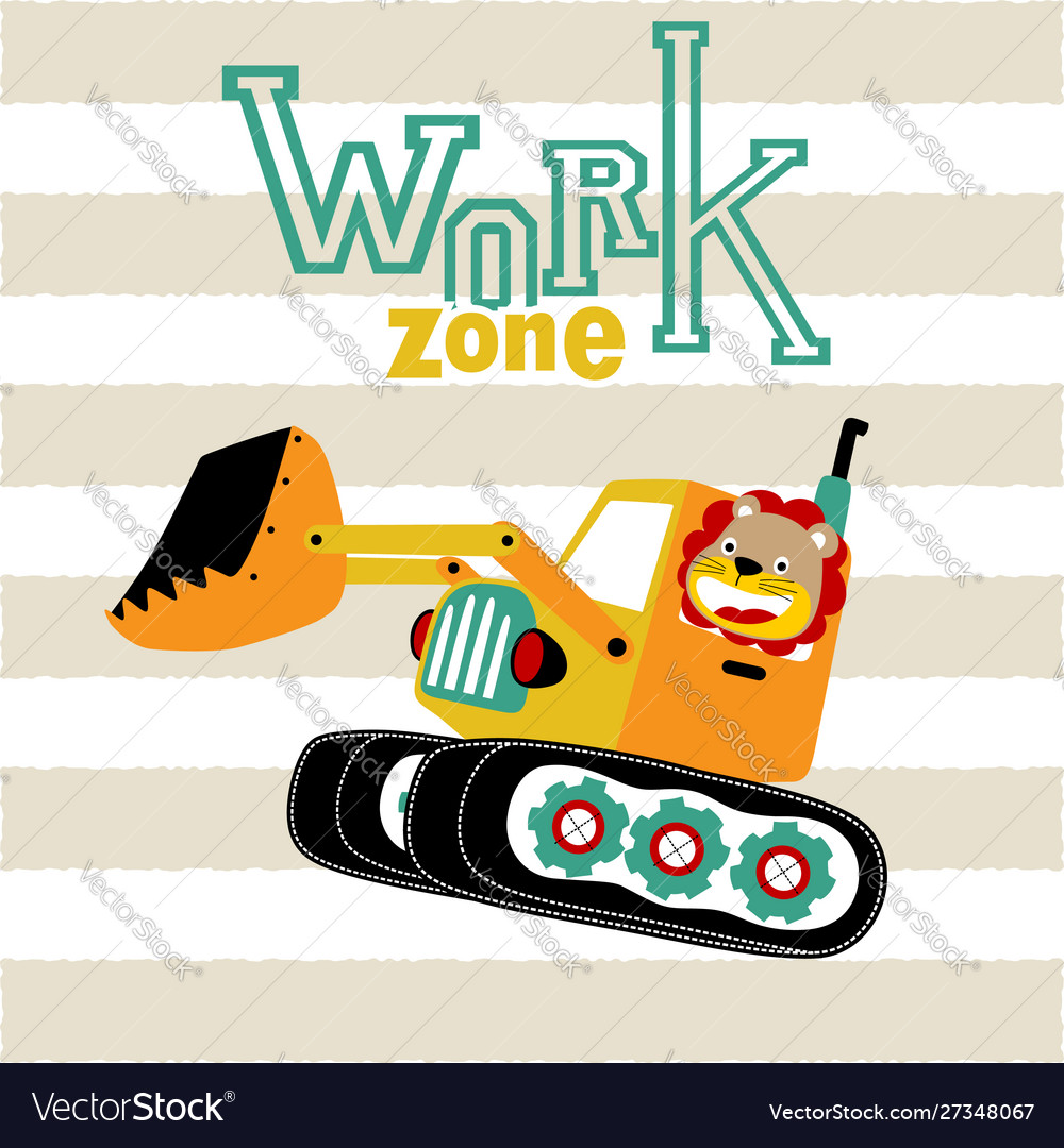 Cartoon lion driving construction vehicle