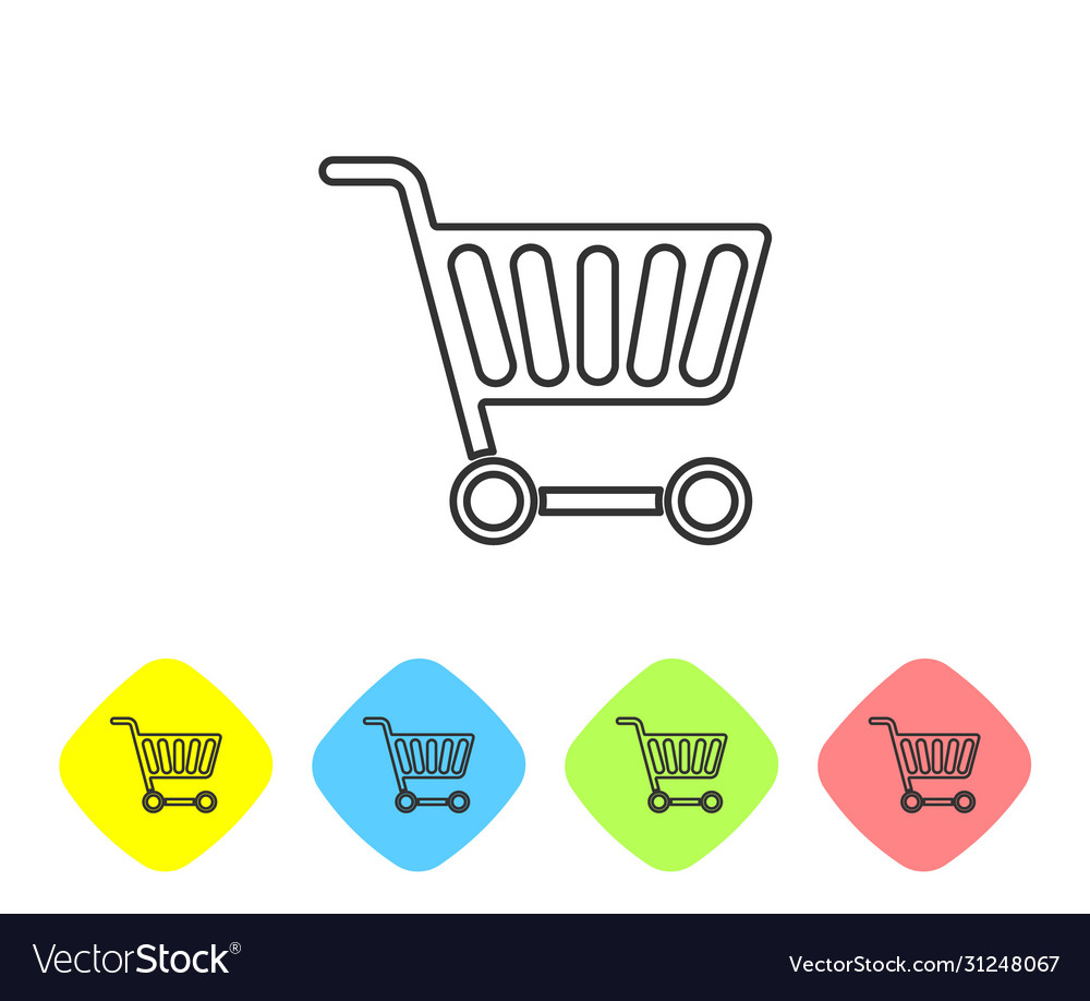 Grey line shopping cart icon isolated on white