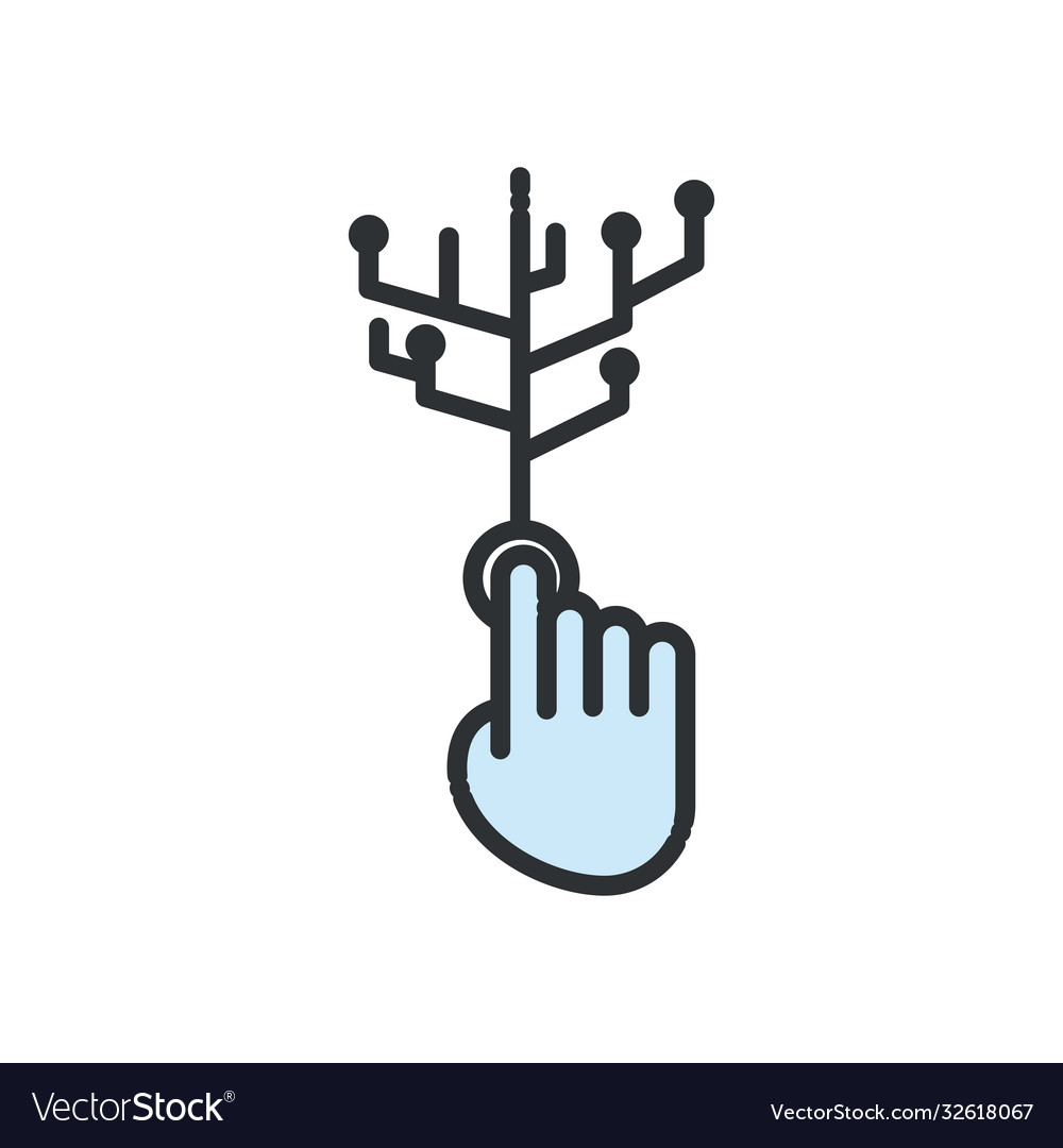 Hand cursor with circuit line and fill style icon