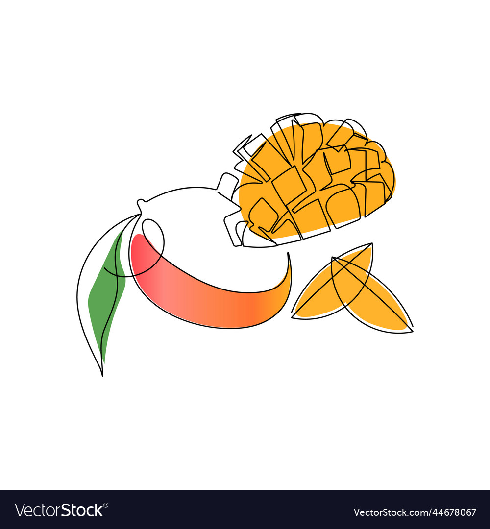 Mango tropical fruit one line drawing art color