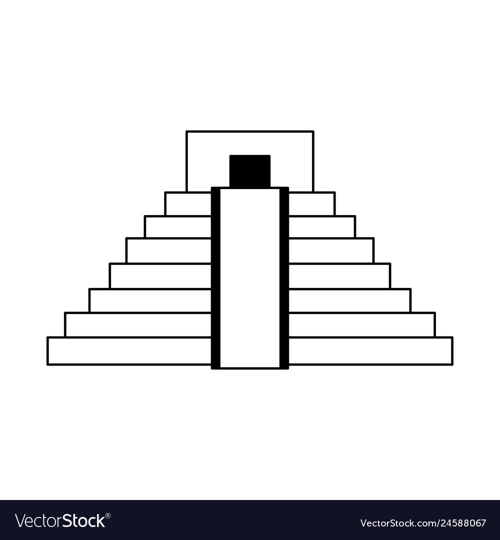 Mexican pyramid building symbol in black and white