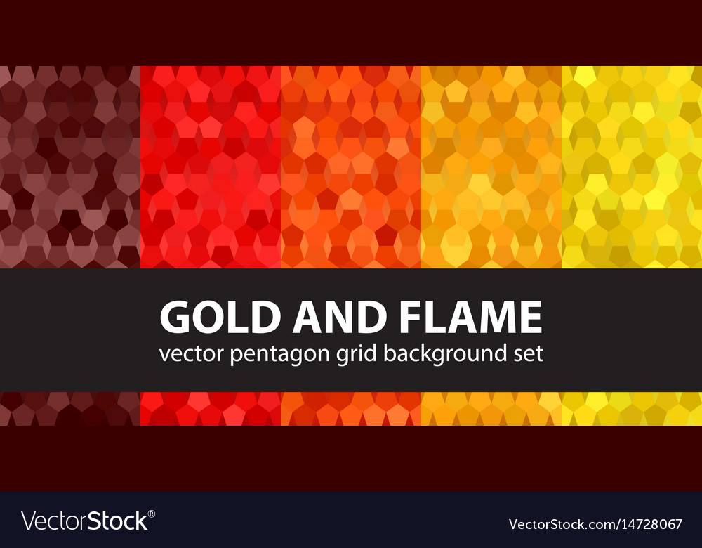 Pentagon pattern set gold and flame seamless