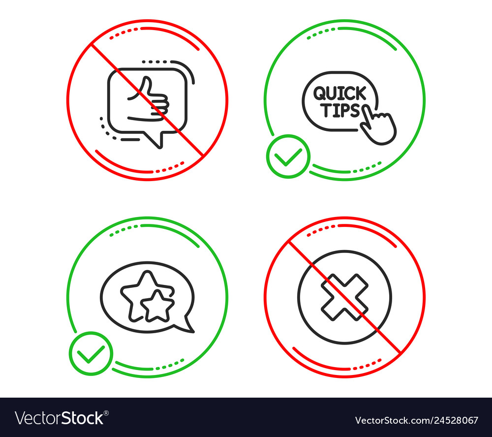 Quick tips star and like icons set close button vector image Quick tips star and like icons set close button