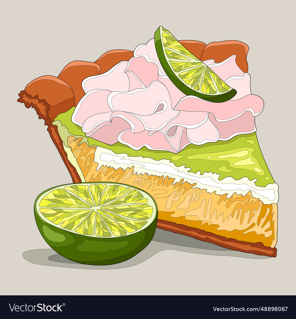 Realistic colorful lemon lime pie slice with cream vector image Realistic colorful lemon lime pie slice with cream