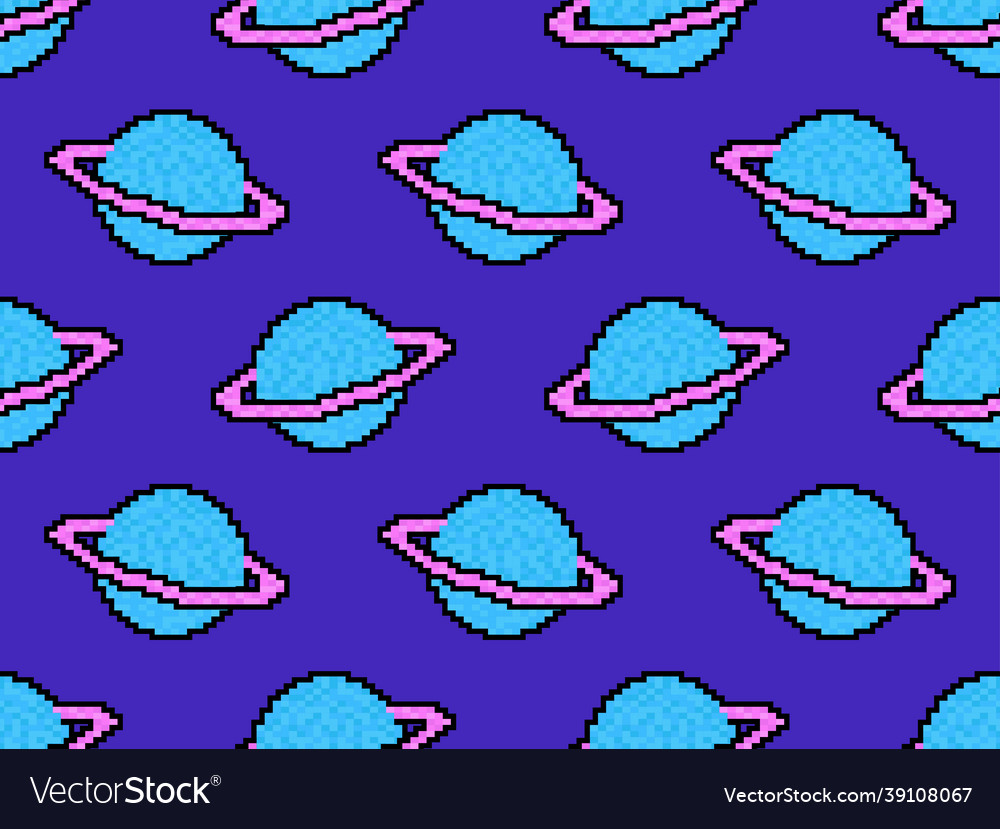 Saturn pixel art seamless pattern 8 bit