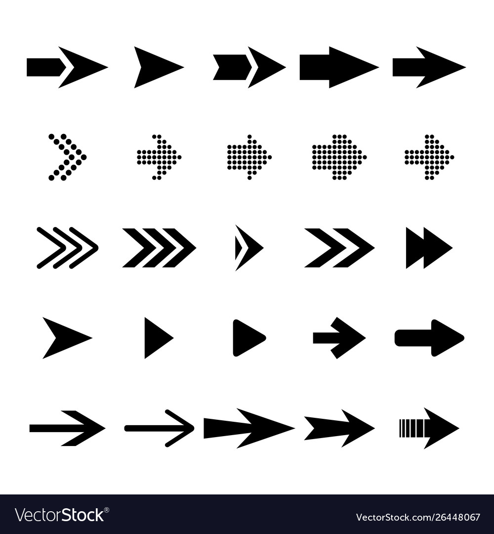 Set arrow icon black arrows collection