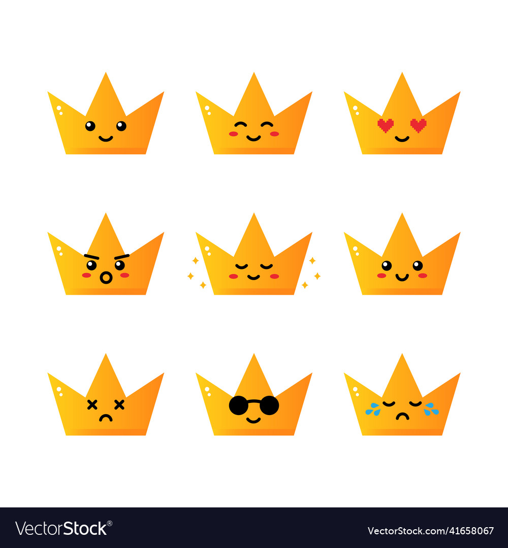 Set collection pack of golden crown emoji Vector Image