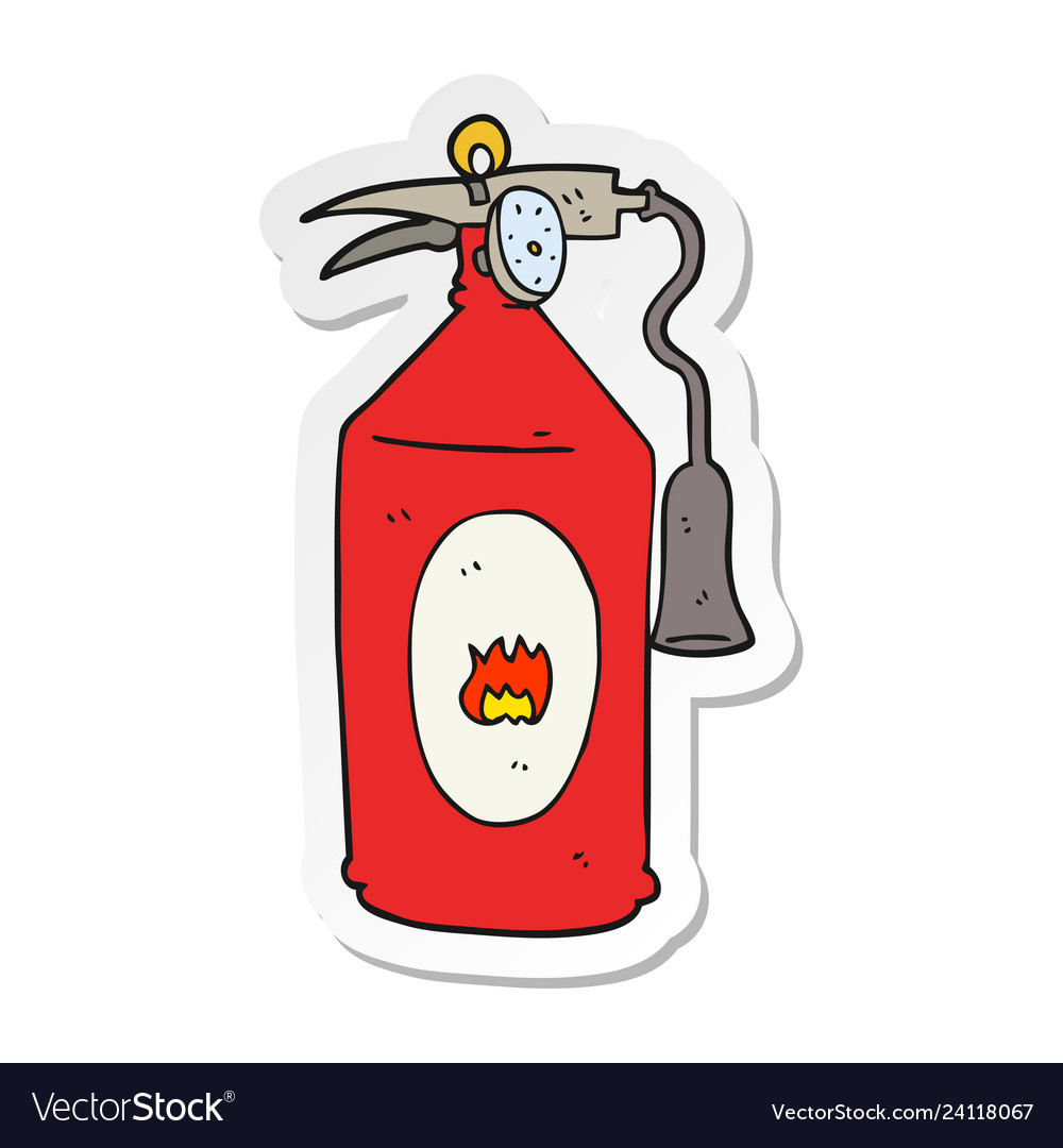 Sticker of a cartoon fire extinguisher