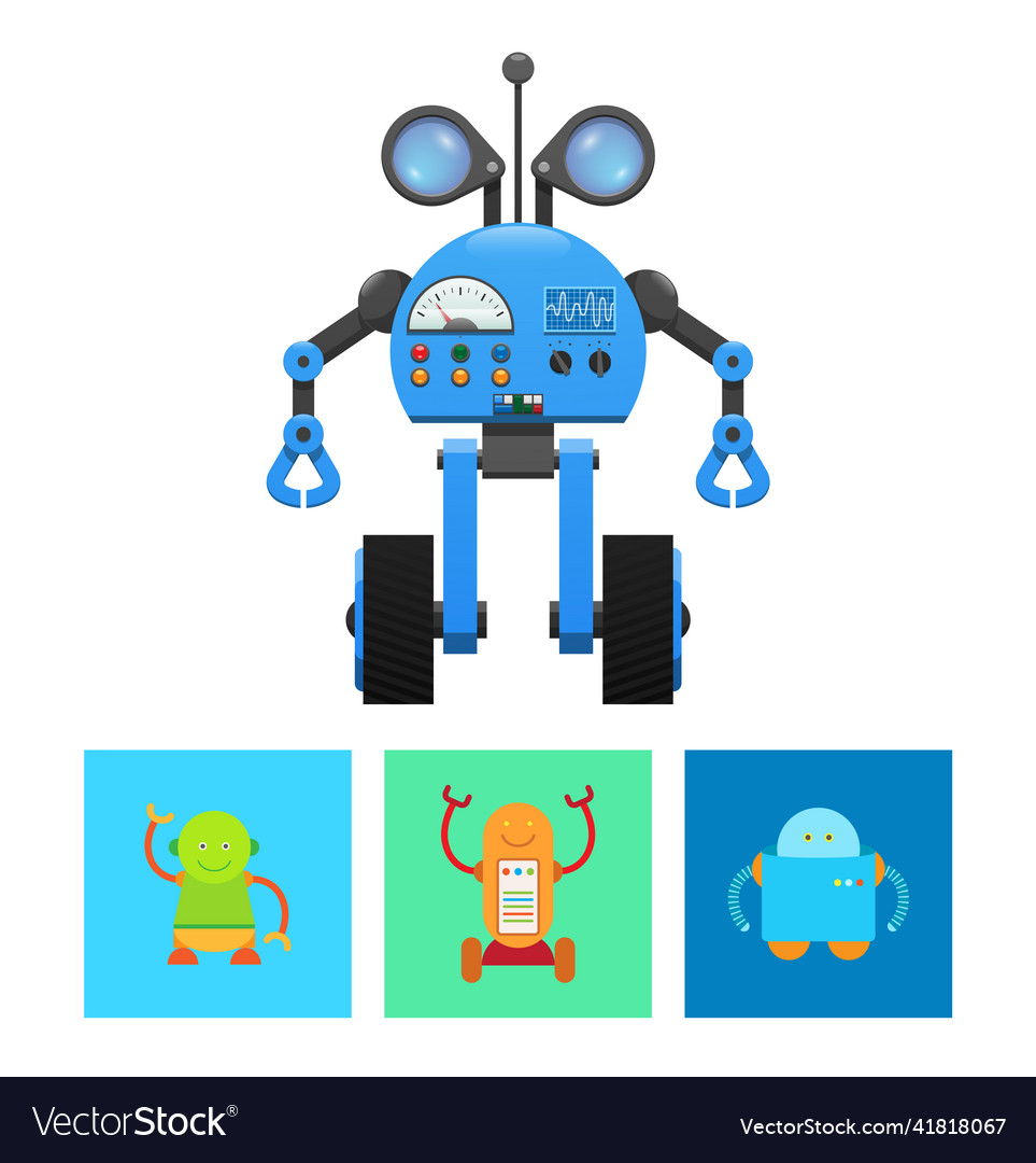 Technology robots collection vector image Technology robots collection