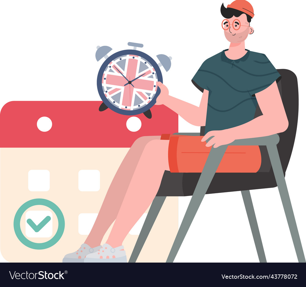 A man calendar with marked date and clock vector image A man calendar with marked date and clock