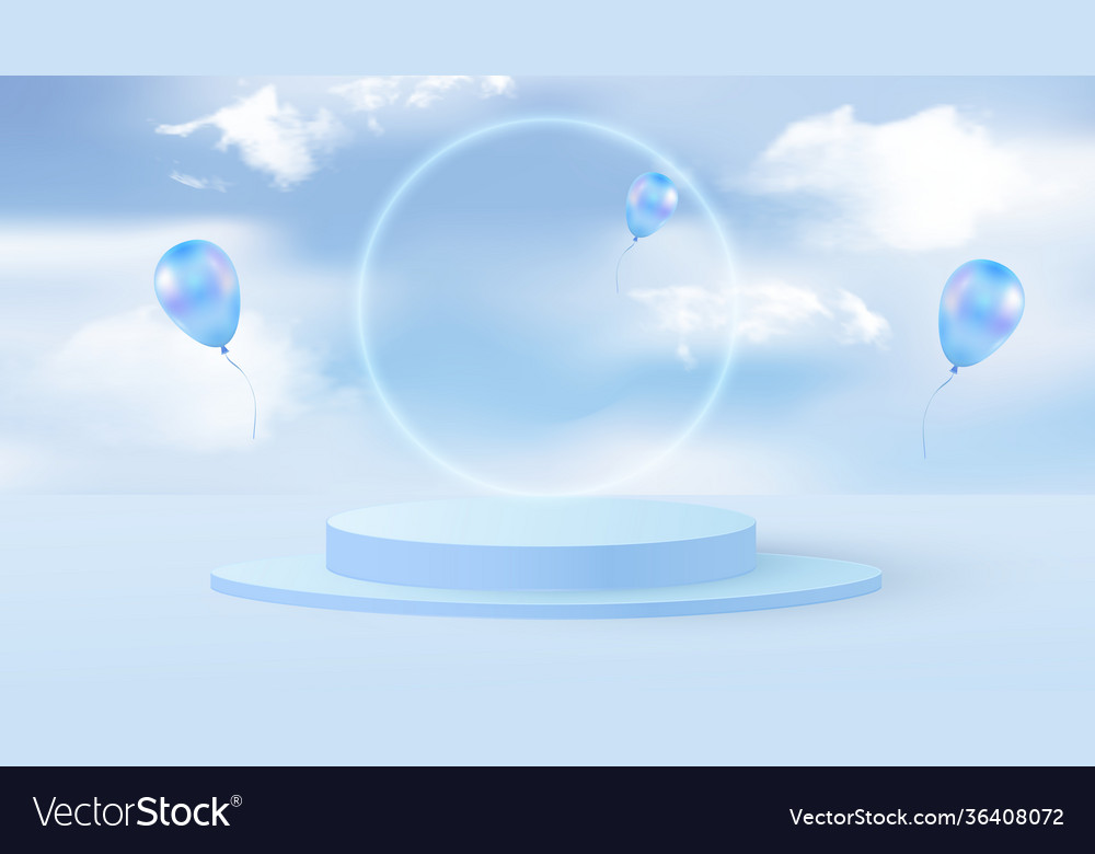 Background 3d blue rendering with podium vector image Background 3d blue rendering with podium