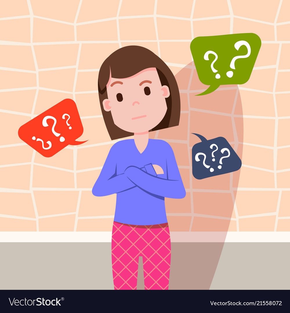 Confused Woman Thinking Question Marks Bubbles Vector Image