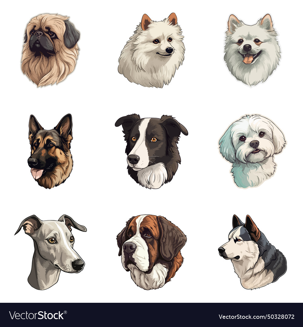 Dogs flat icon set isolated on white background Vector Image