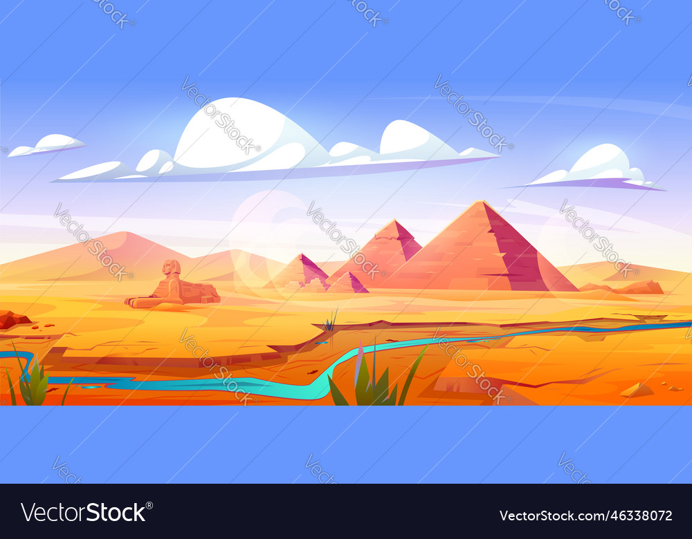 Drought in egyptian desert with ancient pyramids Vector Image