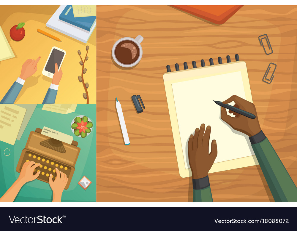 Flat design top view on desk concept