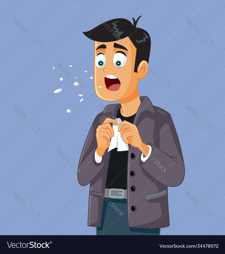 Man sneezing feeling sick with flu symptoms Vector Image