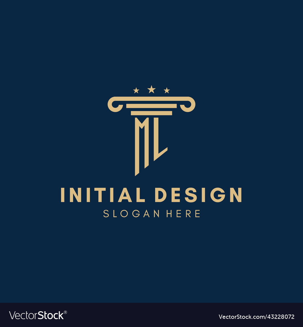 Ml monogram initial logo with pillar and stars