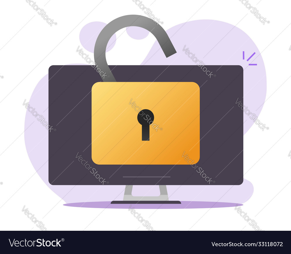 Unlocked desktop computer or pc with open padlock