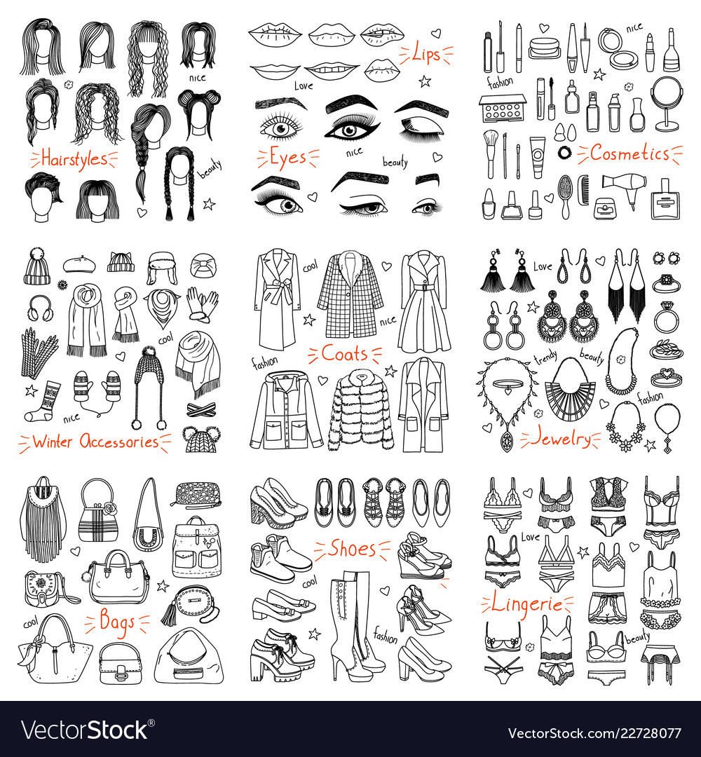 Big set hand drawn fashion clothes and Royalty Free Vector