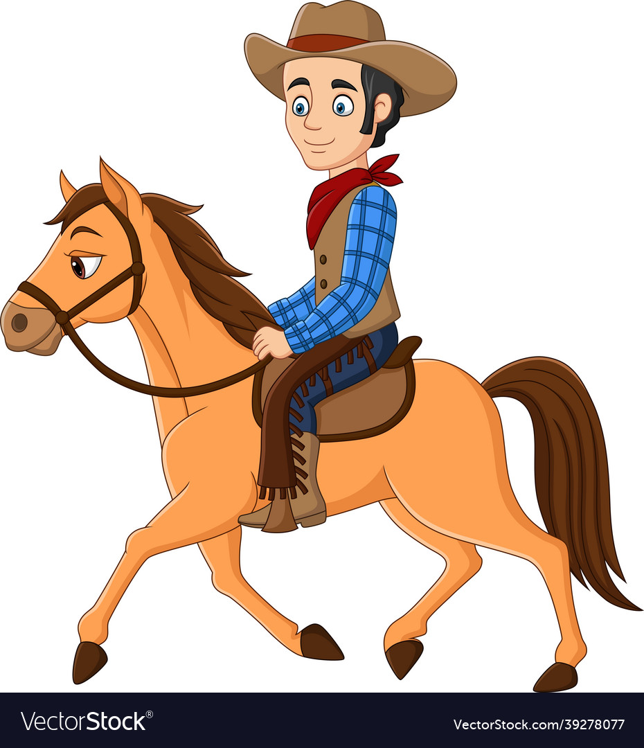 Cartoon cowboy riding on a horse Royalty Free Vector Image