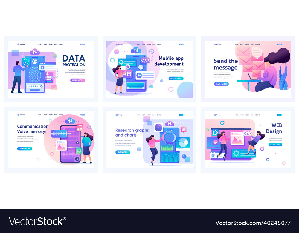 Collection of landing pages device testing data vector image Collection of landing pages device testing data
