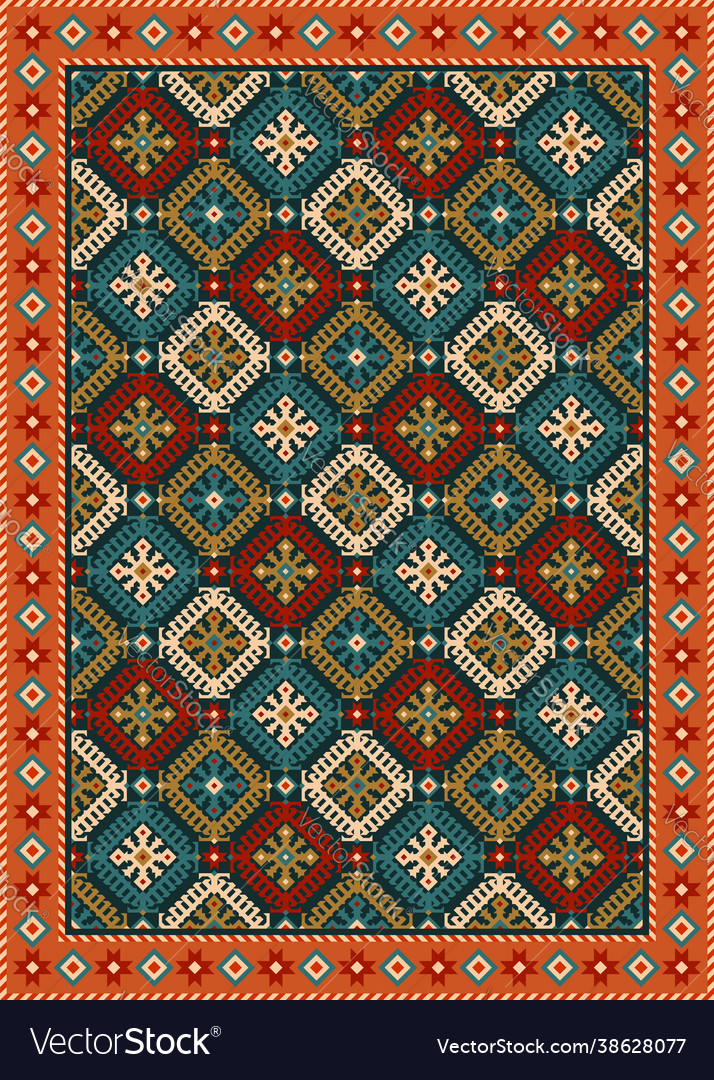 Colorful oriental carpet with geometric pattern