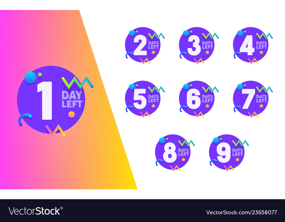 Day left counter purple circle badge advertising Vector Image