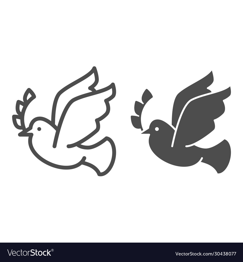 Dove with wreath branch line and solid icon vector image Dove with wreath branch line and solid icon