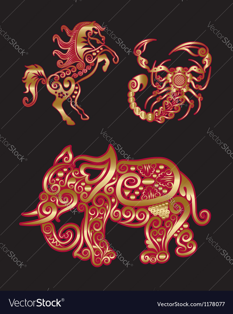 Golden Animal Horse Scorpion Elephant Royalty Free Vector