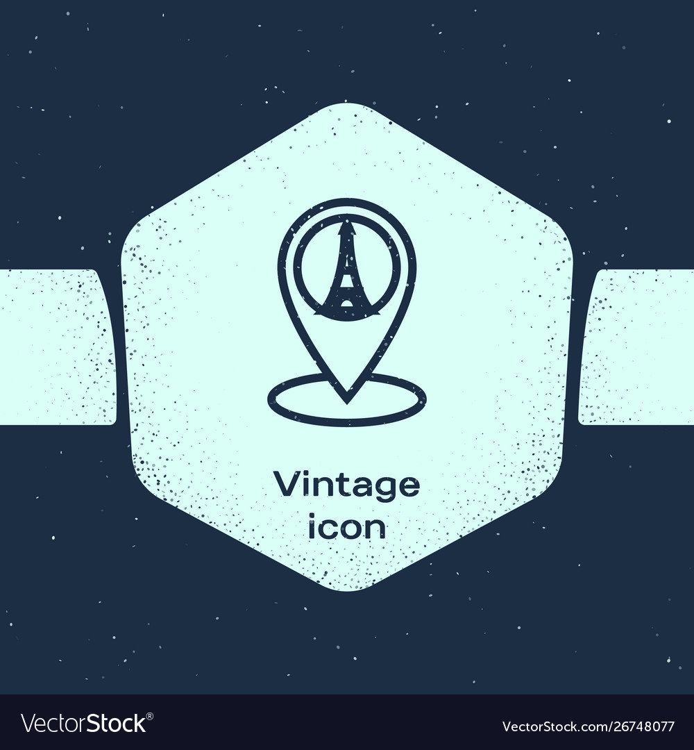 Grunge line map pointer with eiffel tower icon vector image Grunge line map pointer with eiffel tower icon