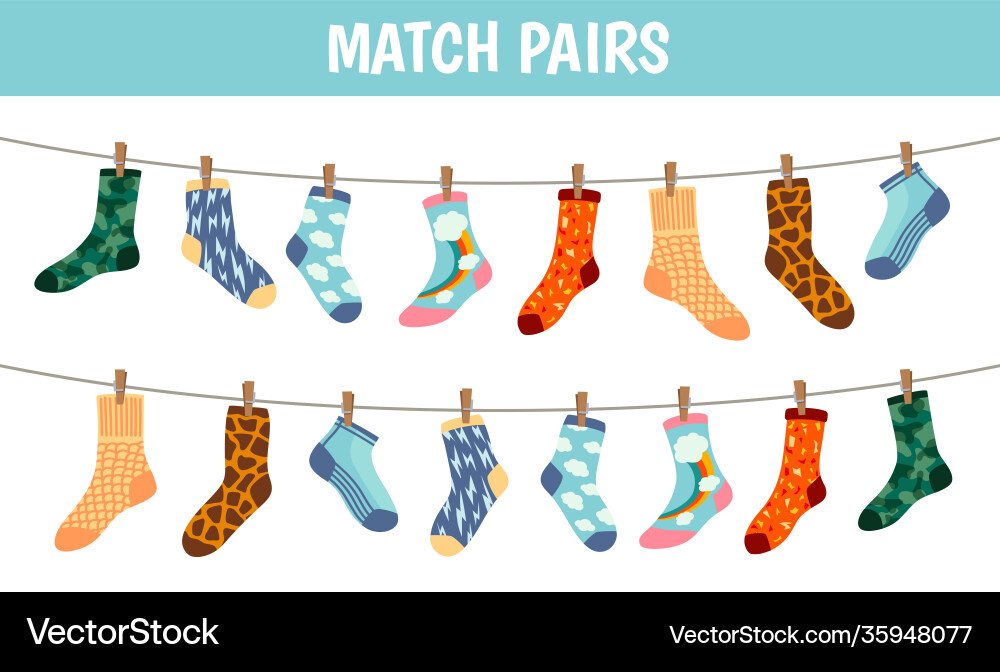 Matching socks game puzzle find pair preschool Vector Image