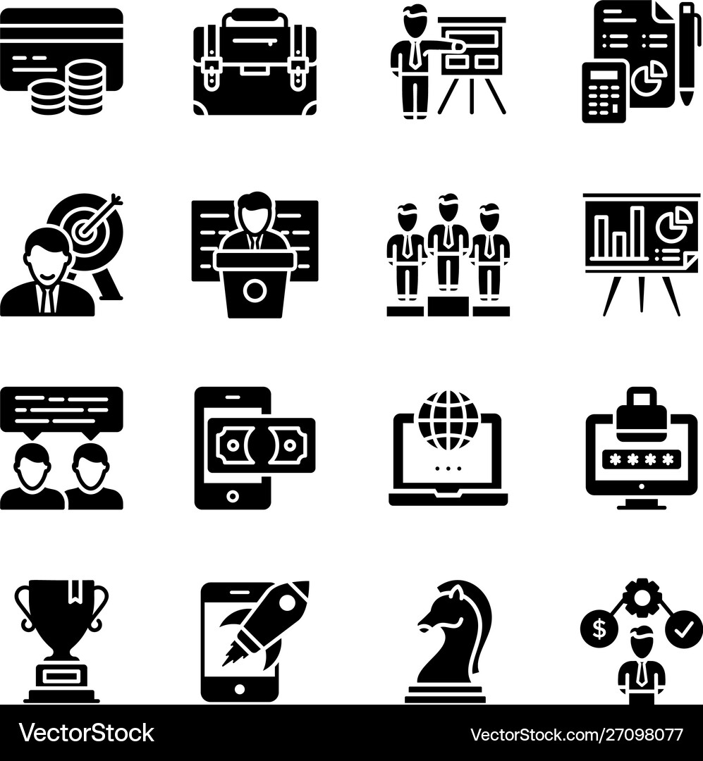 Pack finance solid icons Royalty Free Vector Image